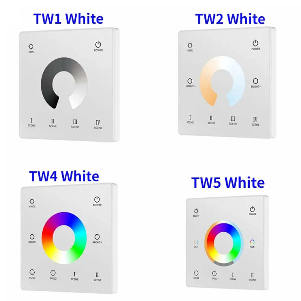 Wall Mounted Touch Panel TW1 Single Color/TW2 CCT/TW4 RGB RGBW/TW5 RGBCCT LED controller monochrome 2.4G Remote Dimmer Switch