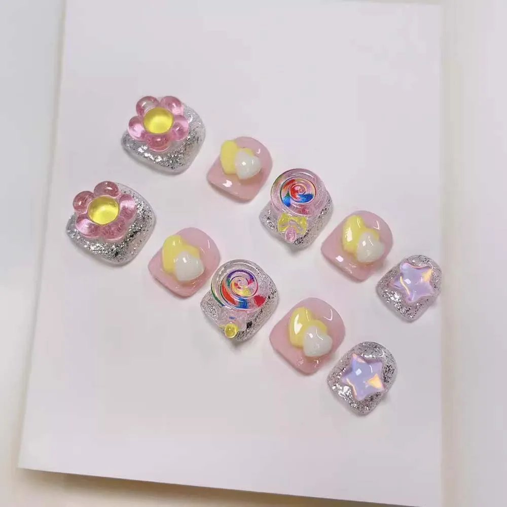 

Lollipop Children False Nails Cartoon Nail Supplies Kids Fake Nail Extension Press on Nails Flower Kids Flower Fake Nails