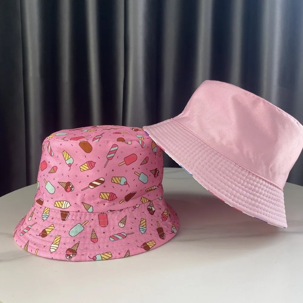 

Summer Cartoon Print Bucket Hat Thin Double Sided Fisherman Cap Breathable Large Brim Outdoor Kid Sun Hat