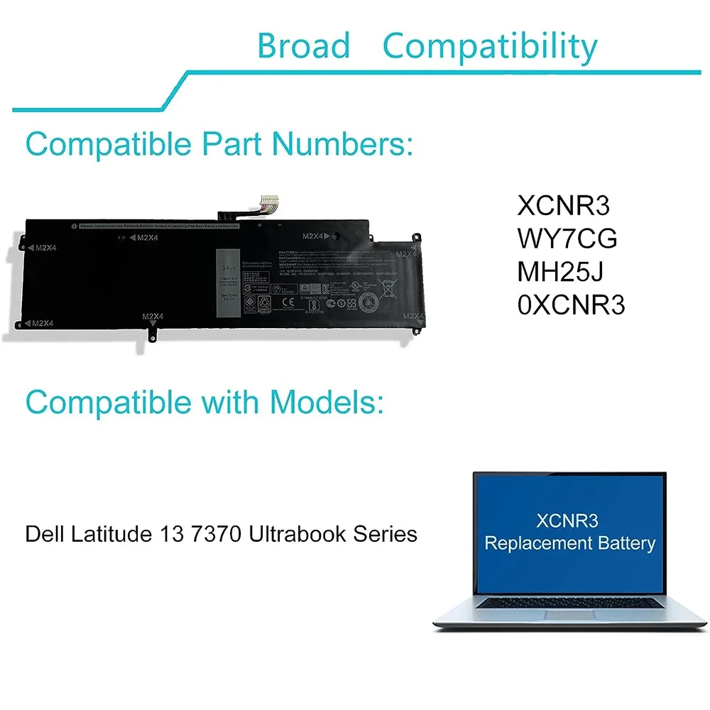 P63NY XCNR3 Laptop Battery Replacement for DELL Latitude 13 7370 E7370 Series N3KPR 4H34M 0N3KPR XCNR3 04H34M 0XCNR3 WY7CG G7X14