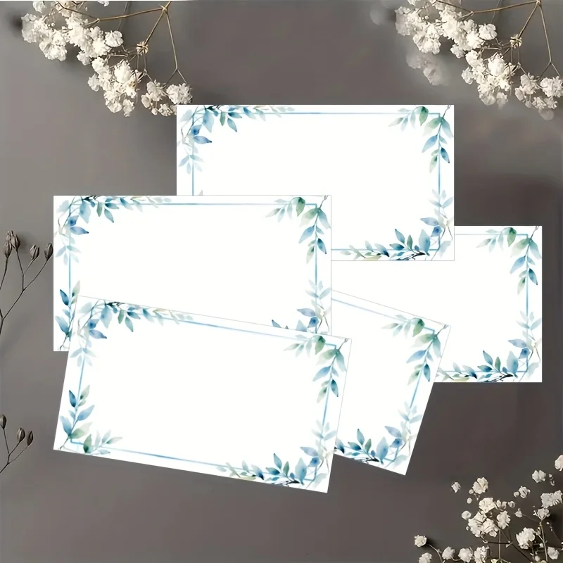60pcs Floral Greeting Cards with Green Leaf Accents, Suitable for Gift Packaging, Business and Personal Use, Weddings