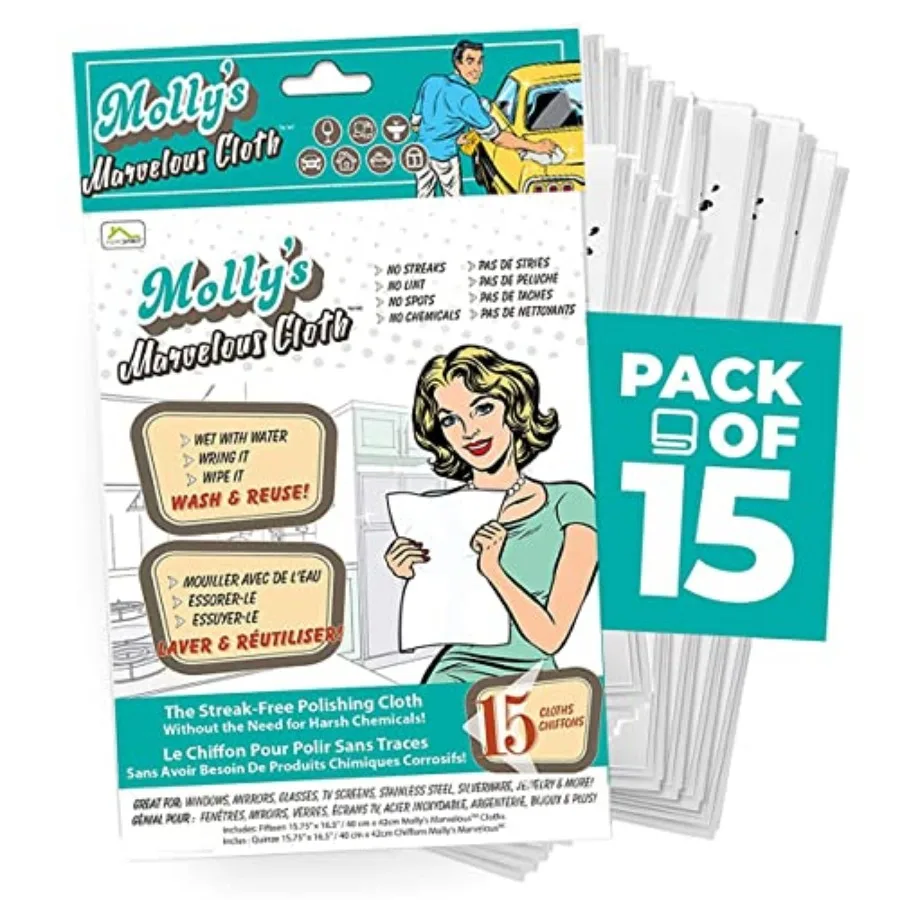 

Салфетка для уборки Molly's Marvelous: без разводов и ворса, из микрофибры, для полировки стекла и нержавеющей стали, для использования в кухне