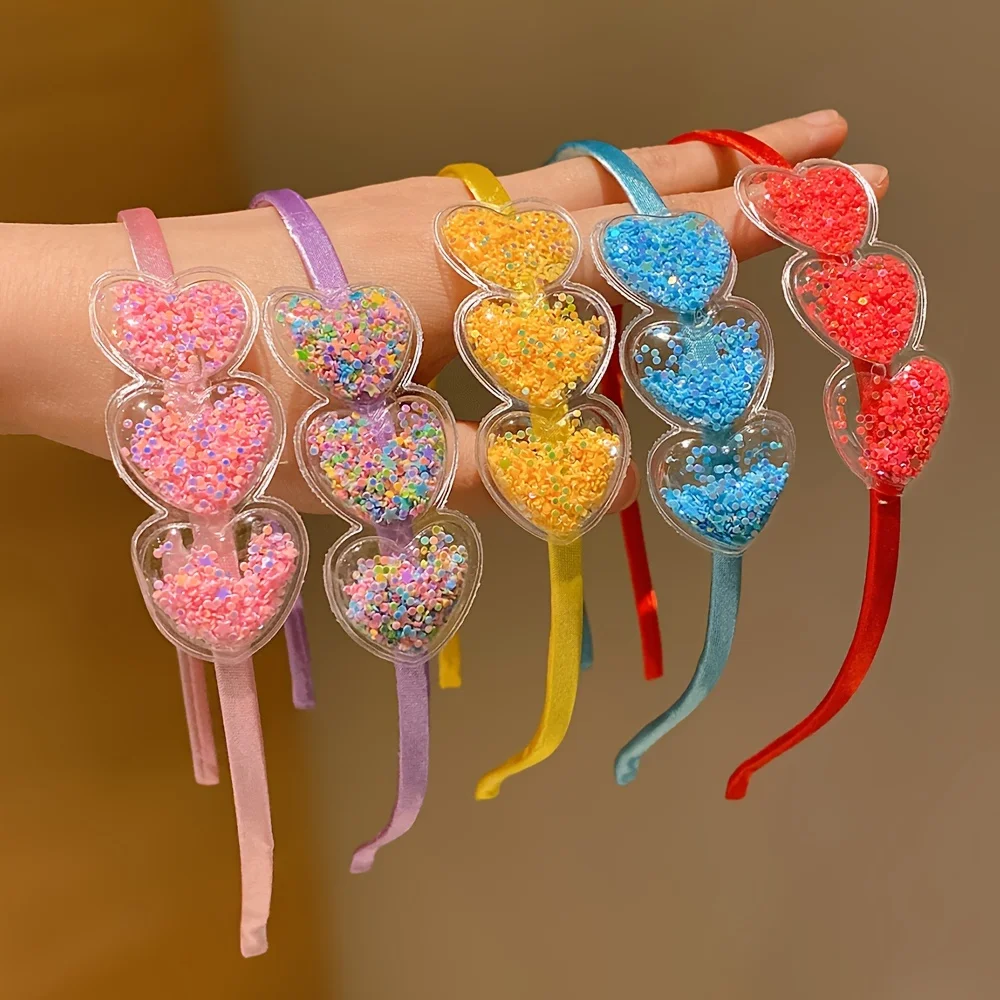 5 pieces of cute girl\'s heart headbands that do not hurt hair, sweet little girl sequin headbands, kidsren\'s hair accessories, h