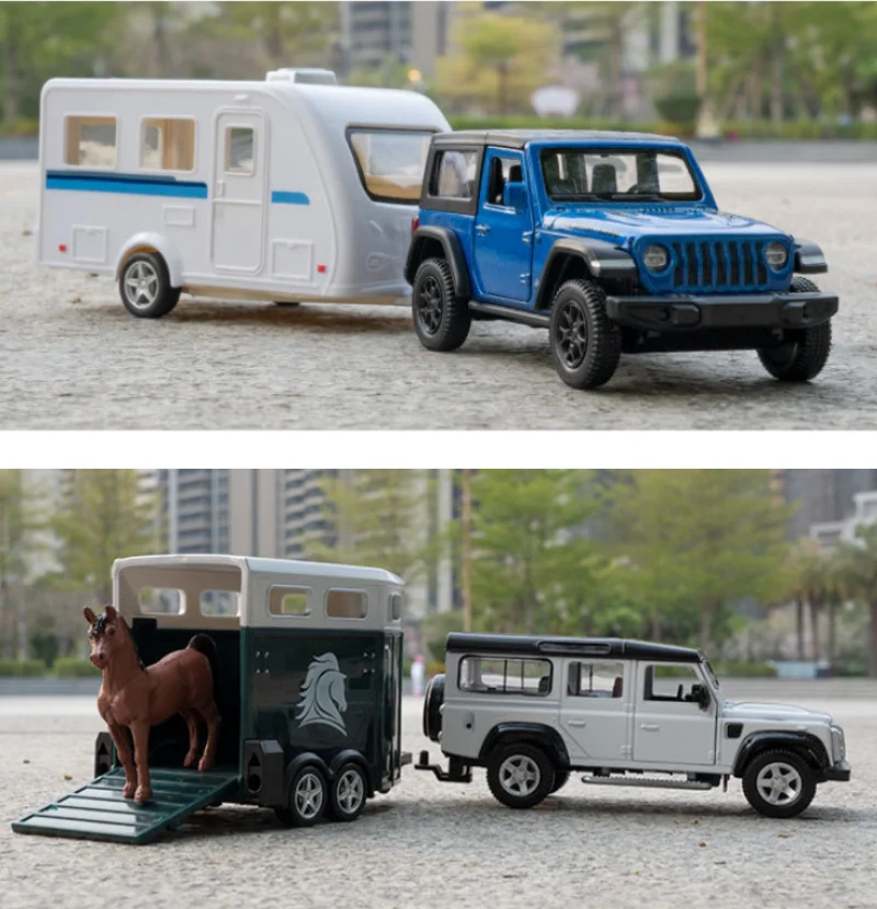 

1/36 Scale F150 RV Trailer Truck Model Car Toy Alloy Diecast Doors Opened Caravan Set Models for Kids B381