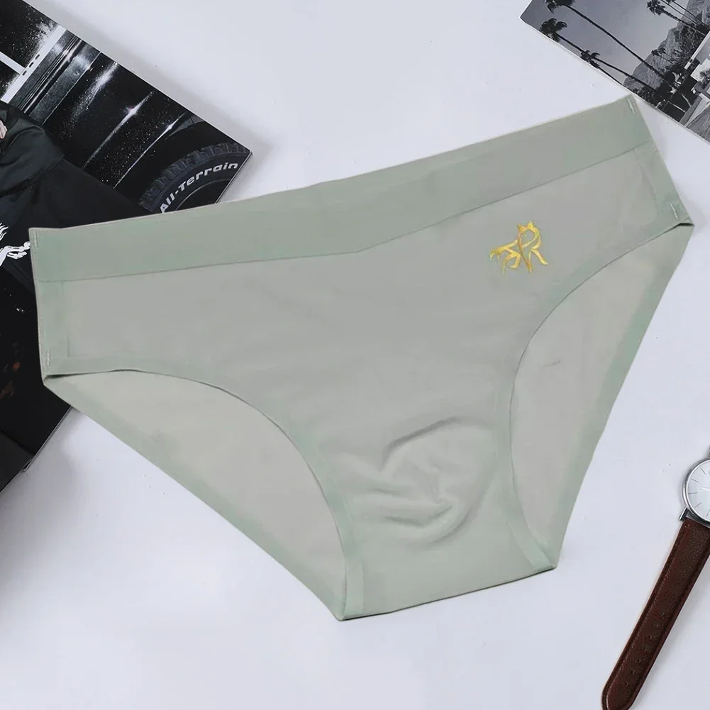 New Summer Mens Ice Silk Underpants Daily Underwear Sexy Briefs Middle Waist Solid Panties Shorts U Convex Pouch Seamless Thong