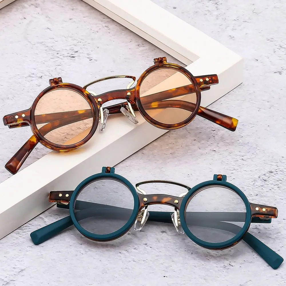 Popular Vintage Steampunk Flip Up Sunglasses Retro Small Round Frame Sun Glasses Double-layer Flip Lens Punk Eyeglasses UV400