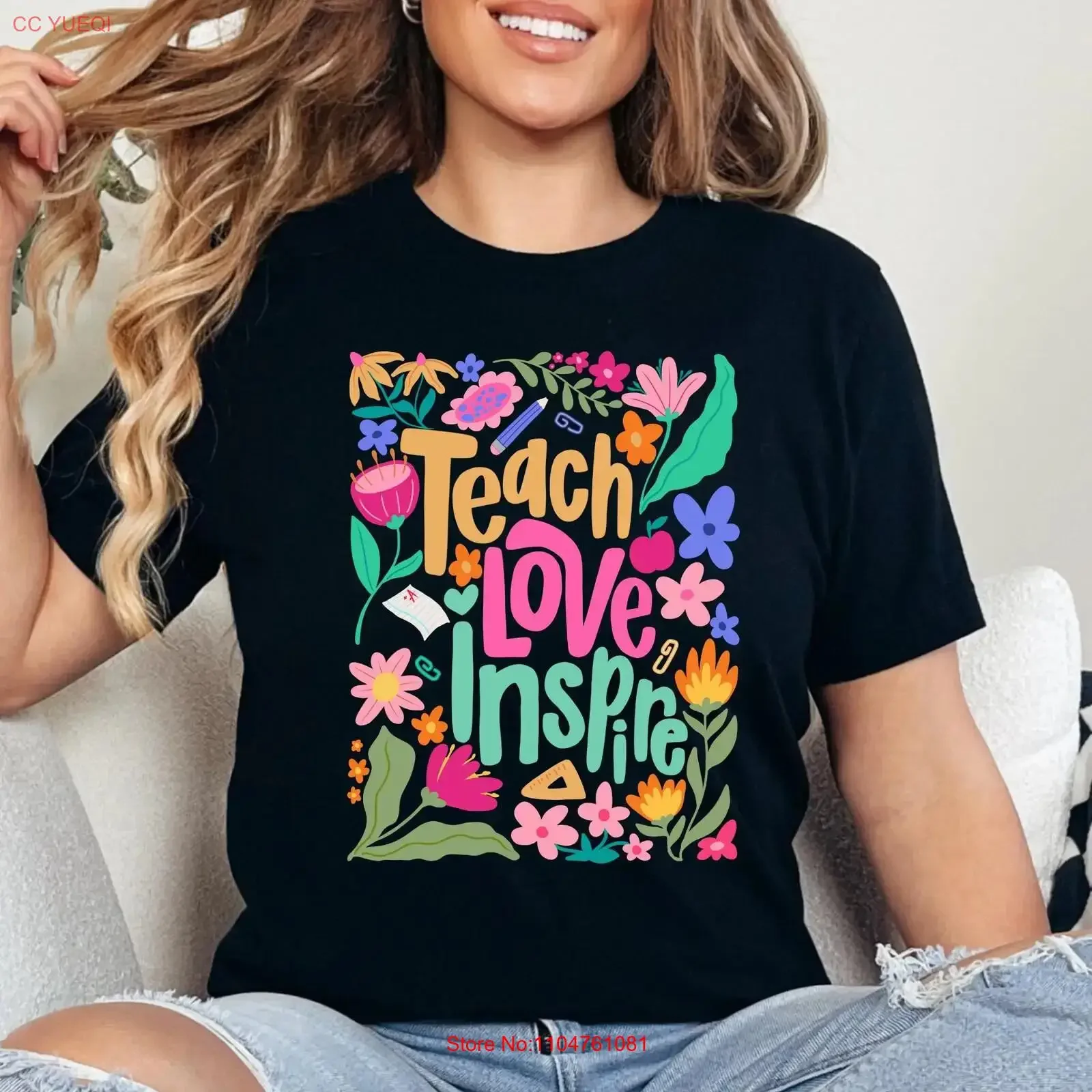 Teach Love Inspire T Shirt Boho Teacher Floral Retro Back to School Life vintage Washed Casual Unisex streetwear Versatile