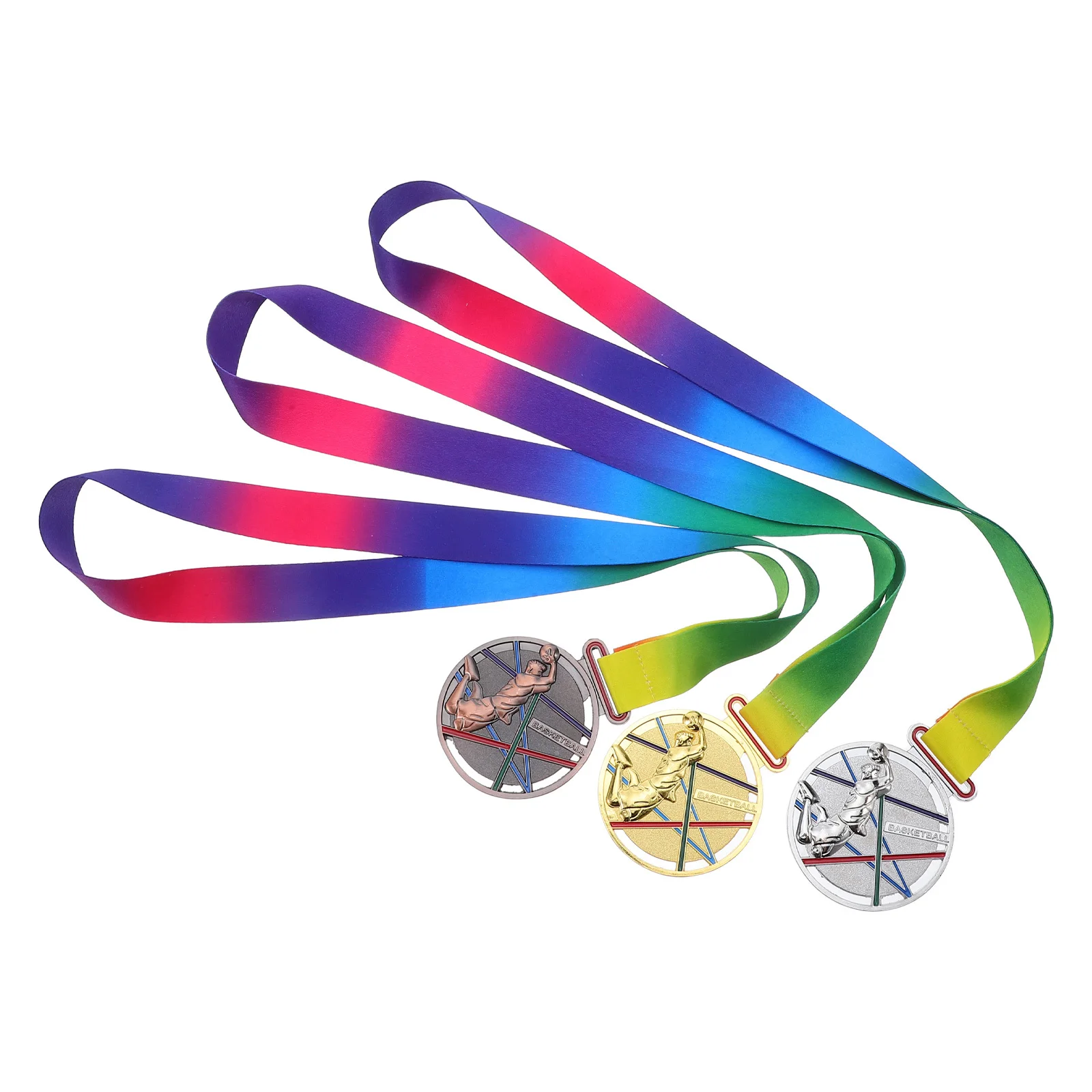 

3Pcs Basketball Medals for Alloy Winner Medals with Ribbon Themed Set Sports Competition Award Prizes Themed Medal Set