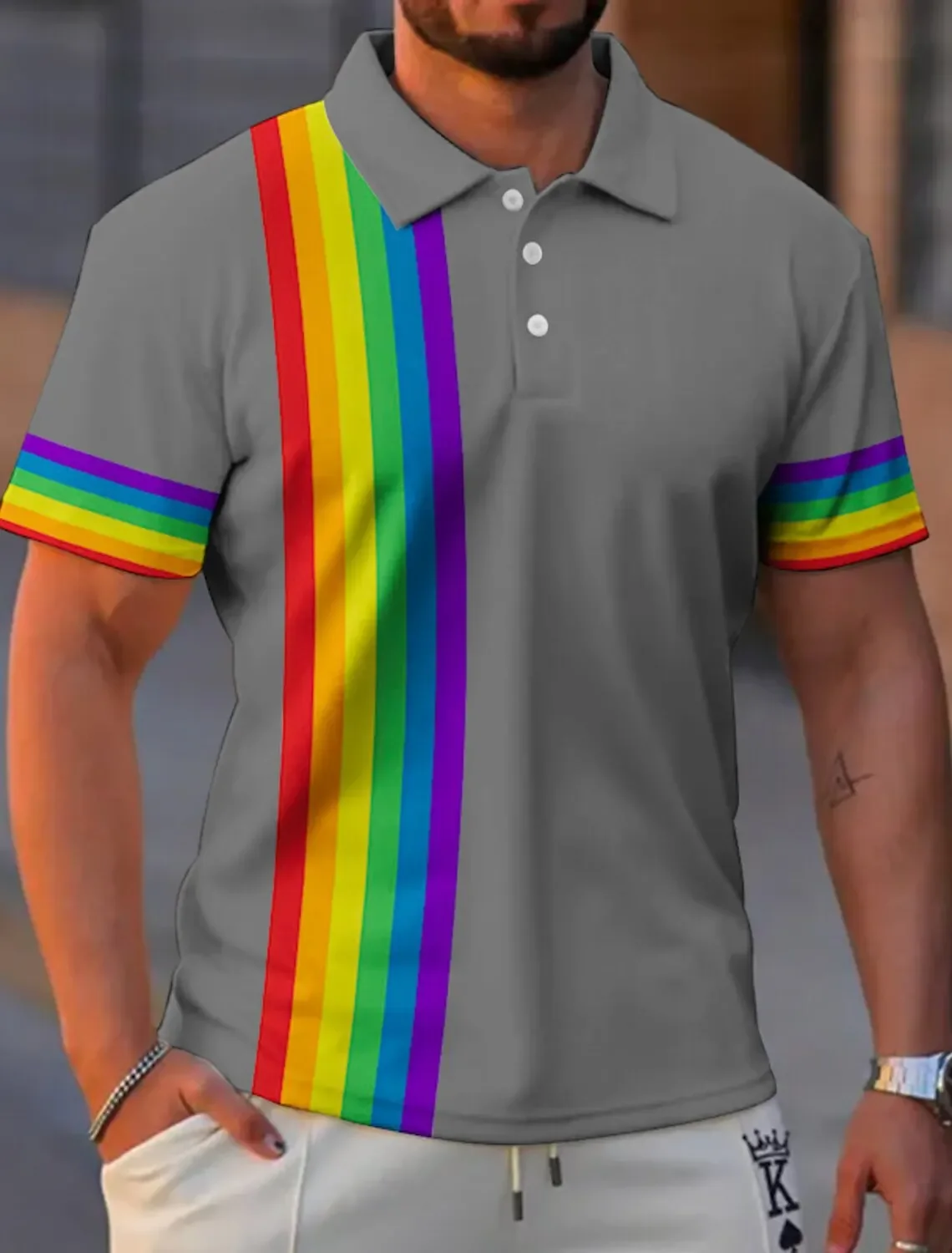 

Men's Polo Shirt Lapel Polo Button Up Polos Golf Shirt Rainbow Graphic Prints TurndownStreet Daily Short Sleeves Print Clothing