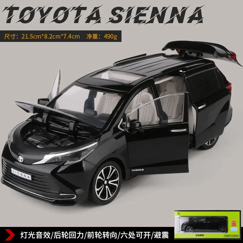 Diecast 1/24 Vehicles Toyota Sienna Mpv Car Model Lighting and Sound Collections Simulation Alloy Commercial Toy Car Kids Gifts