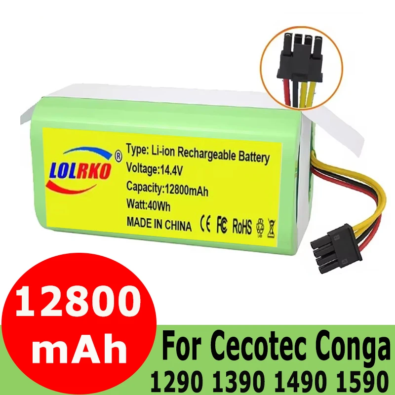 

100% New 14.4v 12800mAh Lithium-ion Battery for Cecotec Conga 1290 1390 1490 1590 Replacement Robot Vacuum Cleaner Battery