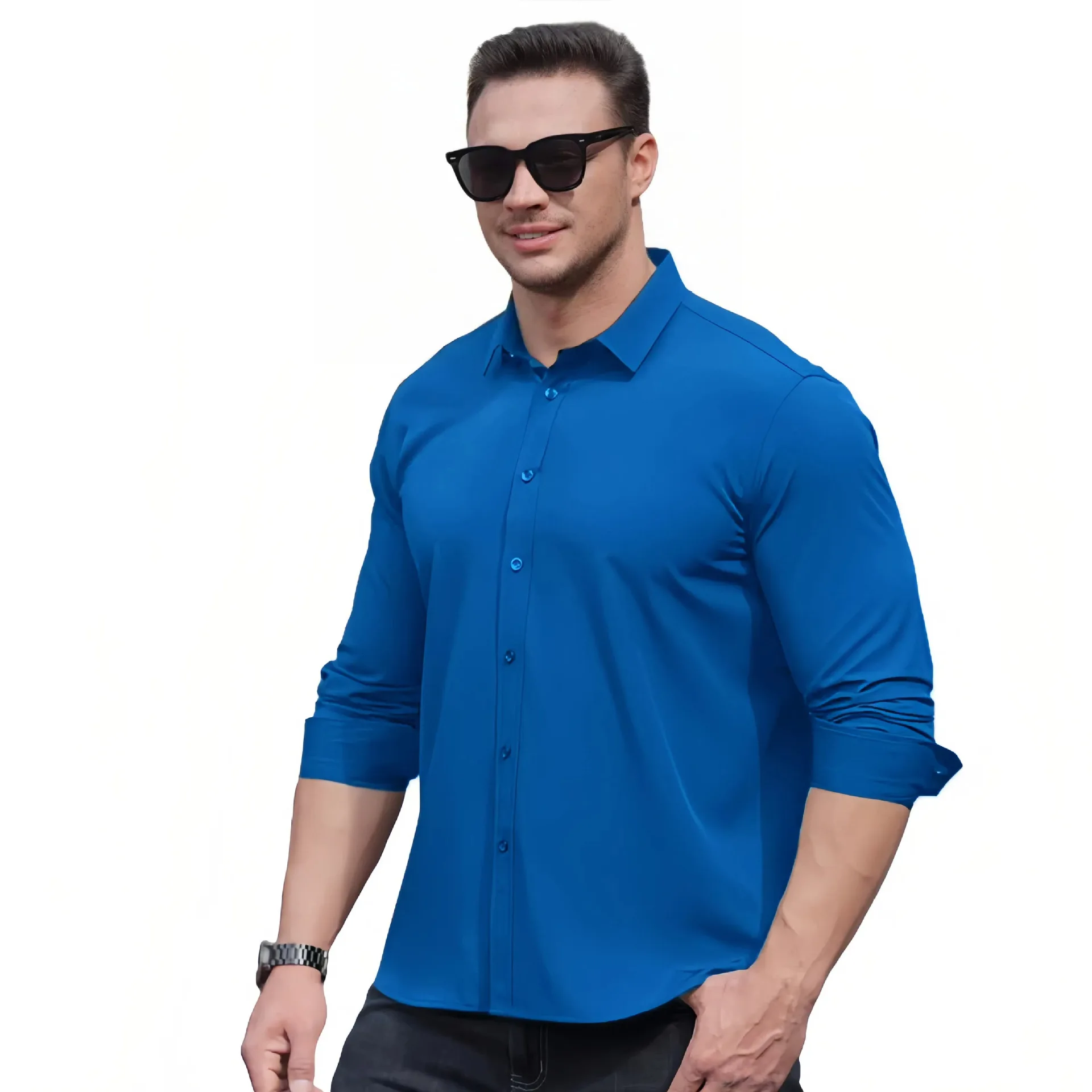 

Classic Solid Color Breathable Dress Shirts Mens Long Sleeve Slim Fit Wrinkle-Free Casual Business Button Down Formal Shirt