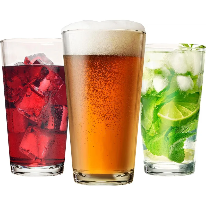 

12-Piece 16 oz Highball Drinking Glasses Set – Pint Beer Tumblers, Stylish Bar Glass Design for Home & Kitchen