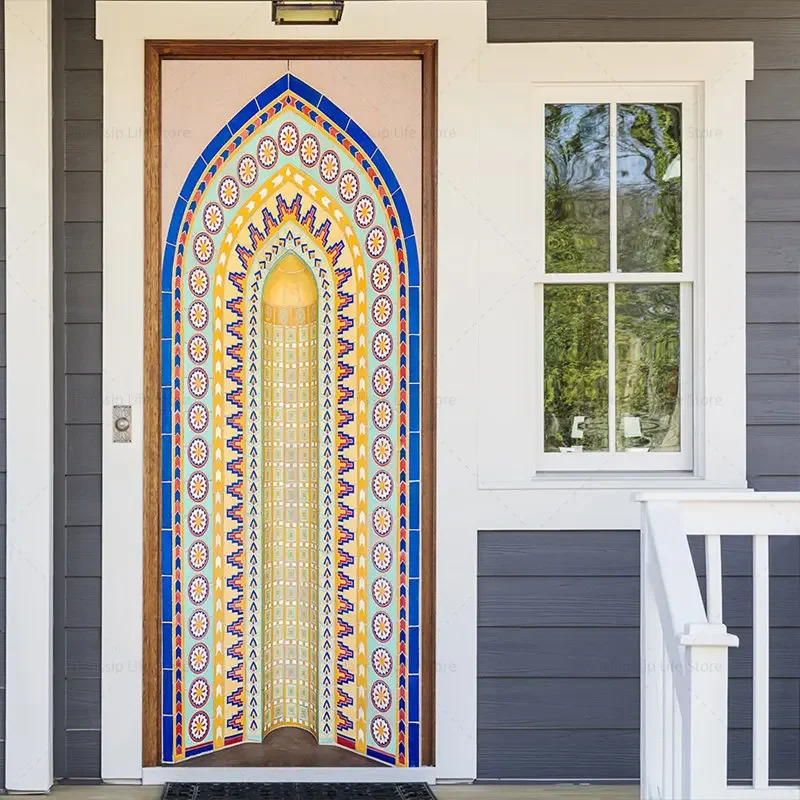 Retro Style Door Stickers 29 Muslim Art Mural Stickers Self-adhesive Waterproof Wallpaper Corridor Wardrobe Decoration Posters