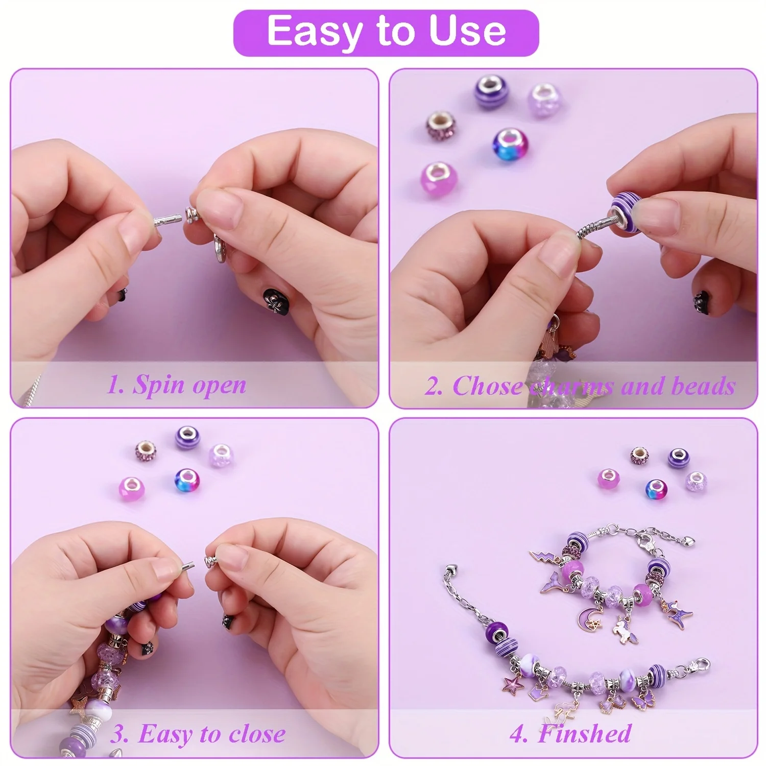 68pcs purple bead charm hand-made handmade bracelet necklace, mermaid and unicorn series charm gift set for handmade gift