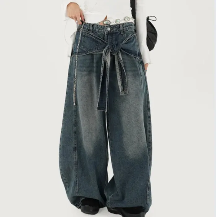Jean en Denim à jambes larges pour femmes, taille haute, léger, asiatique, rétro, Vintage, sensation Chic, Design, pantalon de loisirs polyvalent