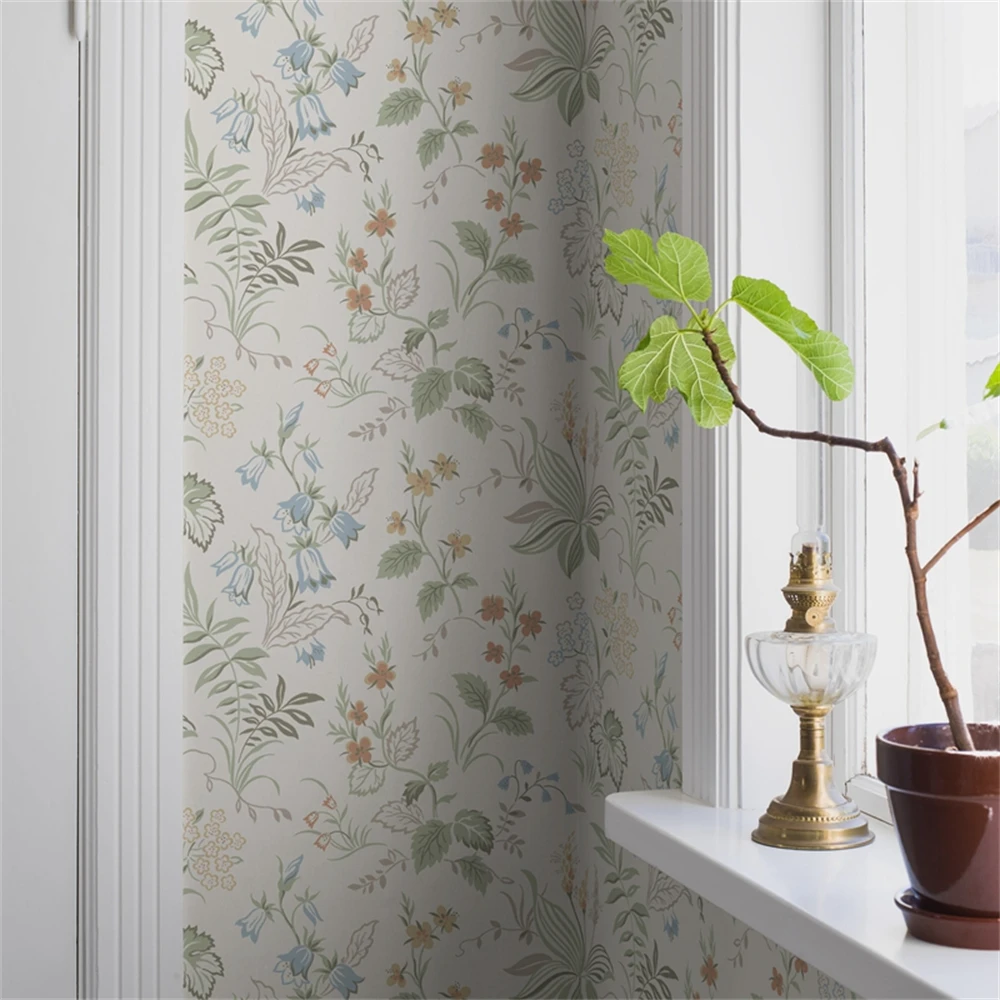 Papier Peint Nordique Simple avec Plantes et Fleurs Idylliques, Décoration de Maison, Rétro Français, Mural 3D