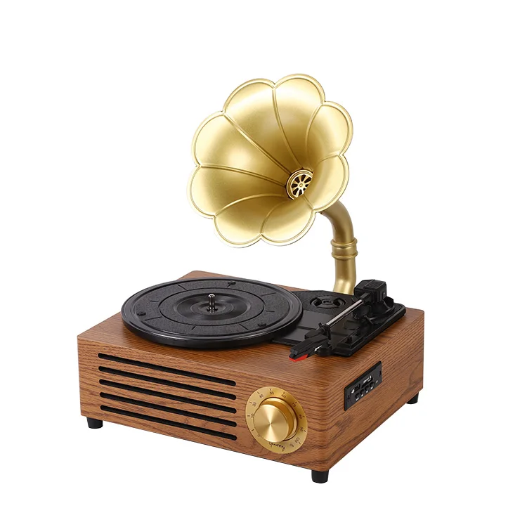 Gramophone Table Gift Item Vintage Audio Gramophone Retro Vinyl Record Brown Wood Gramophone Record Player