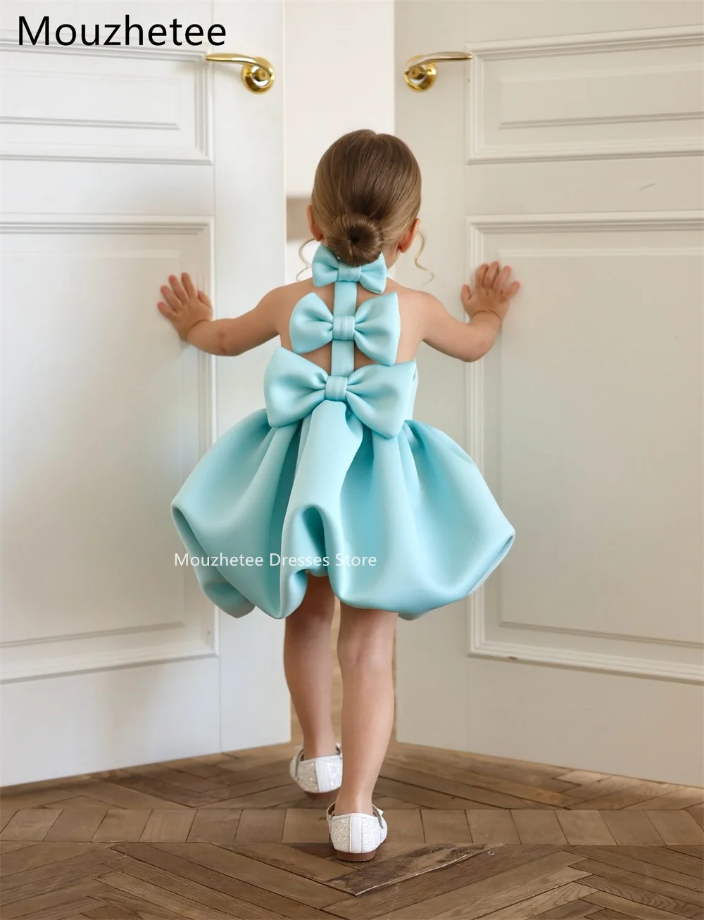 

Mouzhetee A-Line Simple Bow Sleeveless Flowers Girl Dresses Wedding Party Dress for Kids Flowers Girls Prom Gowns Custom Made