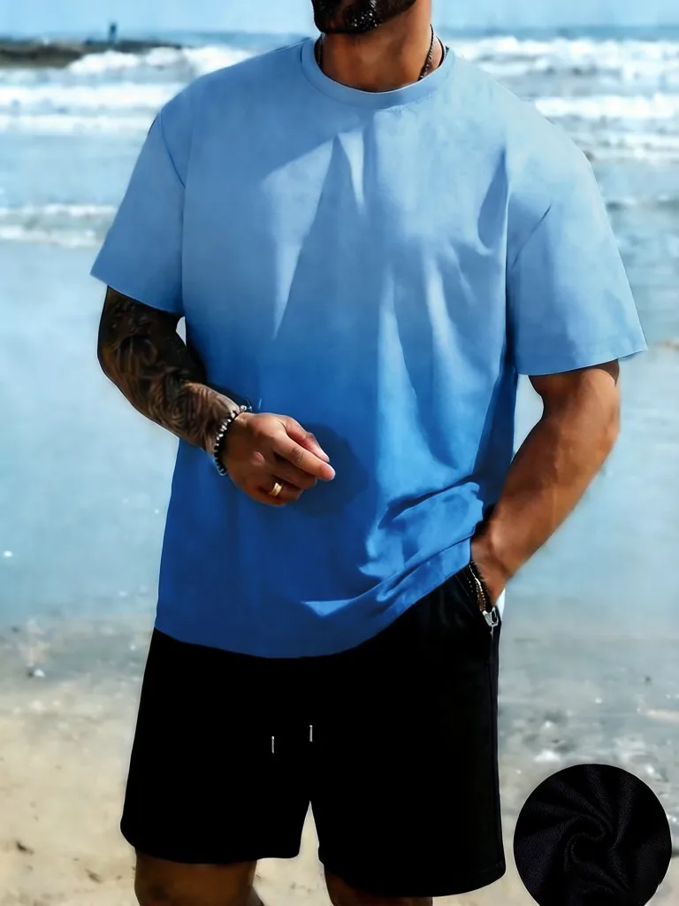 

Solid Summer Tie-Dye Tee Shirts Sets Of Men Cotton Breathable Beach Short Sleeve Sport Pocket Loose Shorts Basic Jogging Clothes