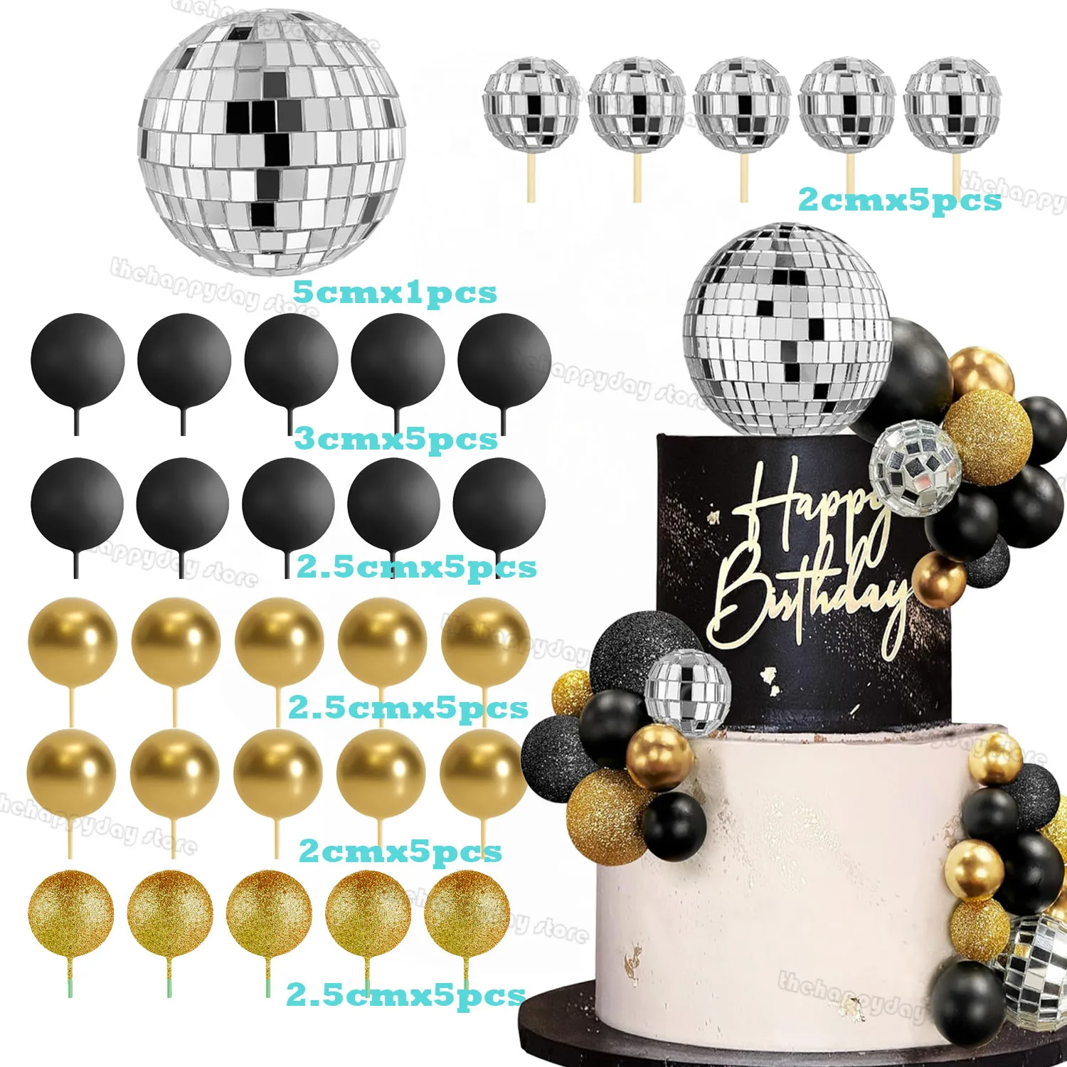 31 Stück lila Discokugeln Kuchendekorationen Perle Glitzer Silber Kugeln Kuchendeckel für Hochzeit Geburtstag Babyparty Cupcake Dekor – Detail 30