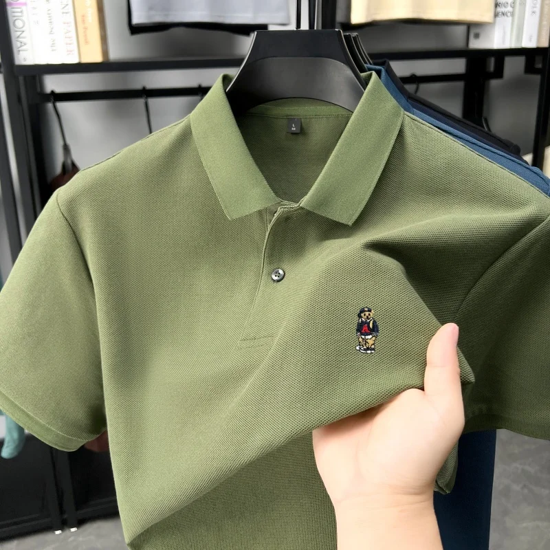 100% cotton luxury brand short sleeve polo shirt bear embroidery summer comfort men's T-shirt Korean style youth fashion new top