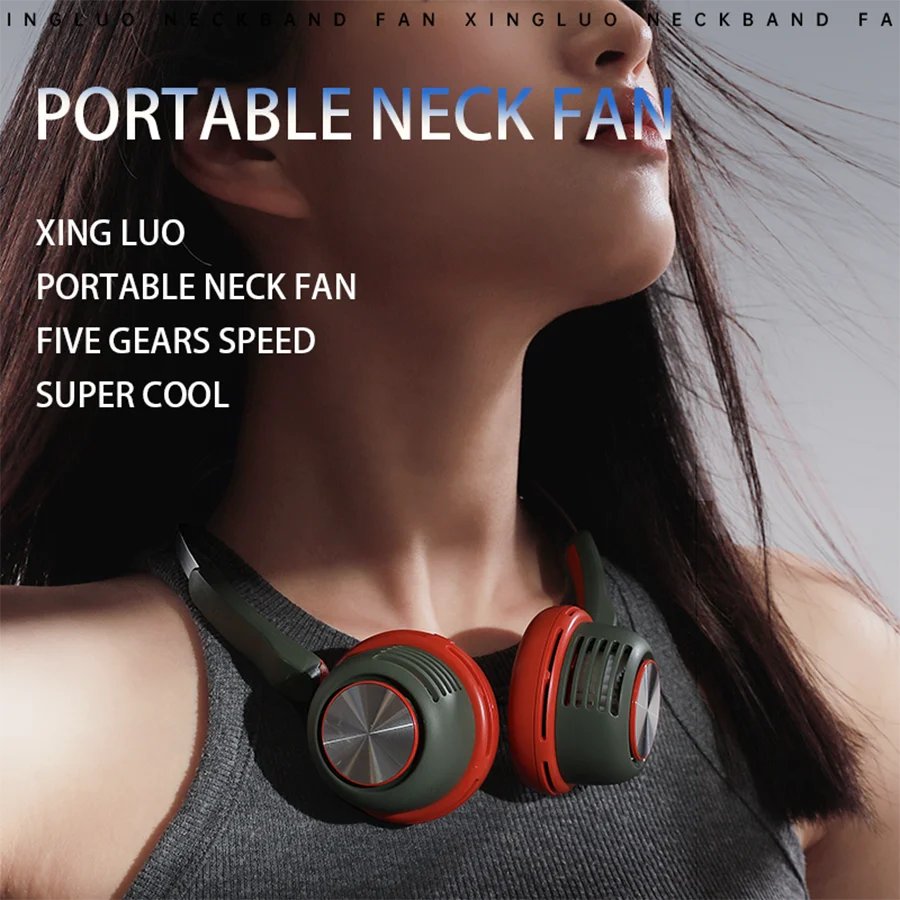 2024 New Super Cool Wearable Air Conditioner 720° Rotatable Hanging Neck Fan Portable Air Cooler Bladeless Neck Fan with 5 Gears