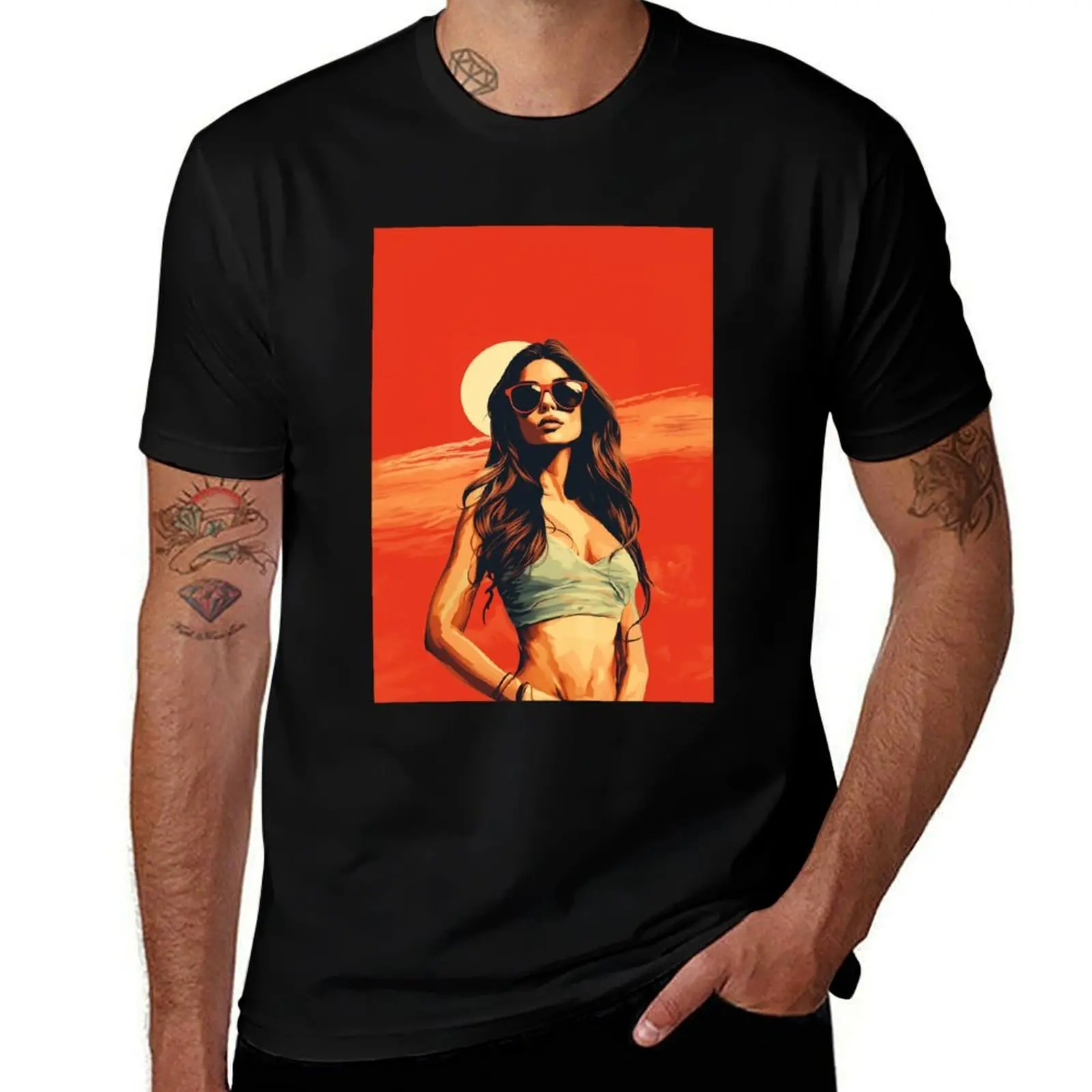 

Retro poster of a lovely young woman T-Shirt designer shirts quick-drying quick drying shirts graphic tee men