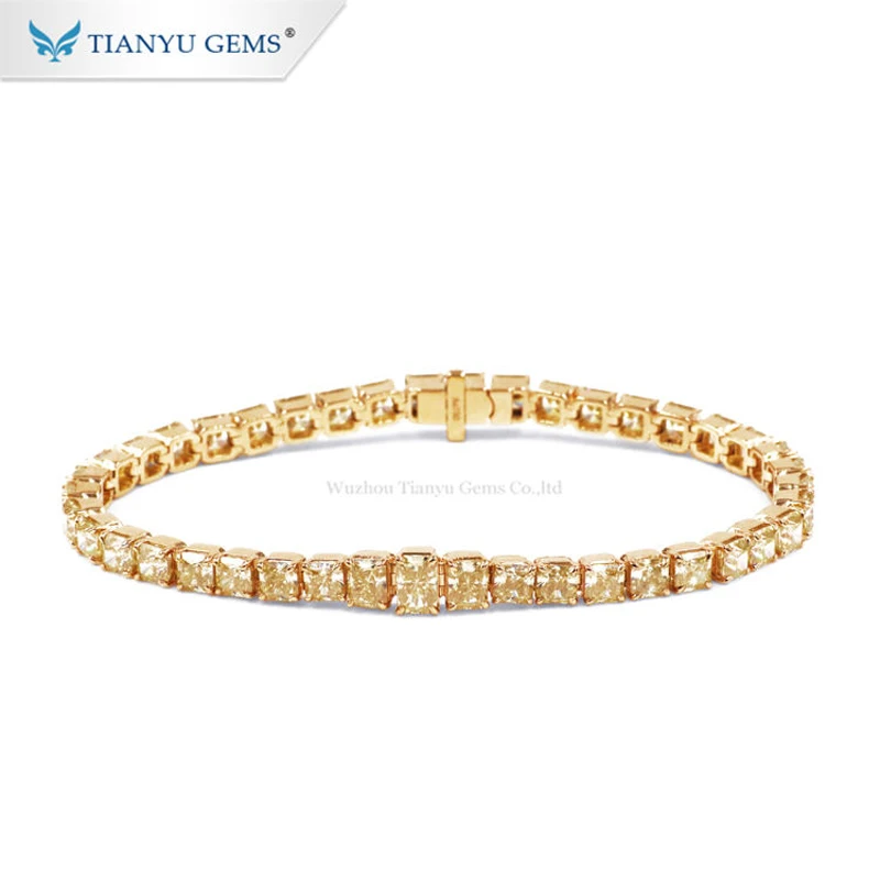 Tianyu Gems Yellow Moissanite Tennis Bracelets 17.8ctw Gemstone 18k 14k 10k Solid Gold Women Bracelet for Wedding Custom Jewelry