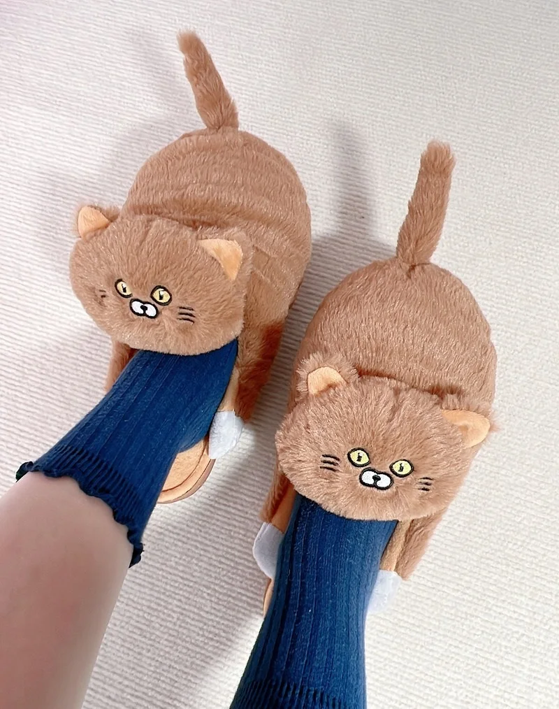 Kawaii Regenbogen Kitty Slipper Frau Flauschige Indoor Rutschen Schuhe Hause Kätzchen Teppich Hausschuhe für Frauen Winter Warme Zimmer Flip-Flops – Detail 17