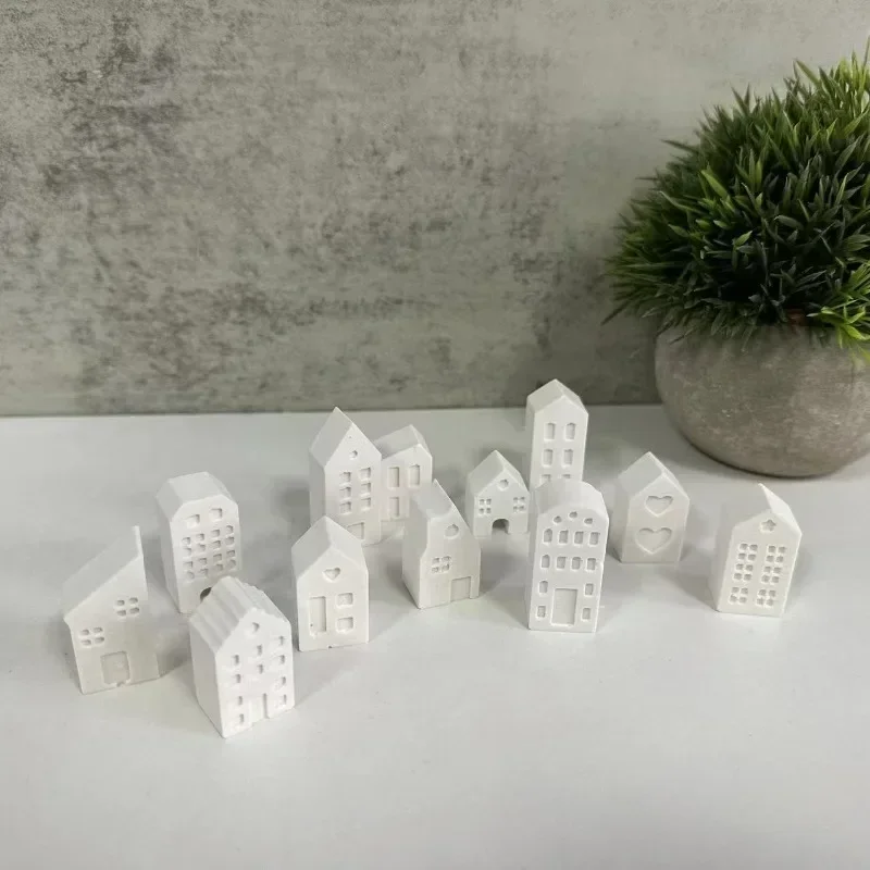 New Nordic Style Small House Silicone Mold 12-hole House Candle Molds Mini Houses Plaster Concrete Cement Mould Aroma Soap Molds