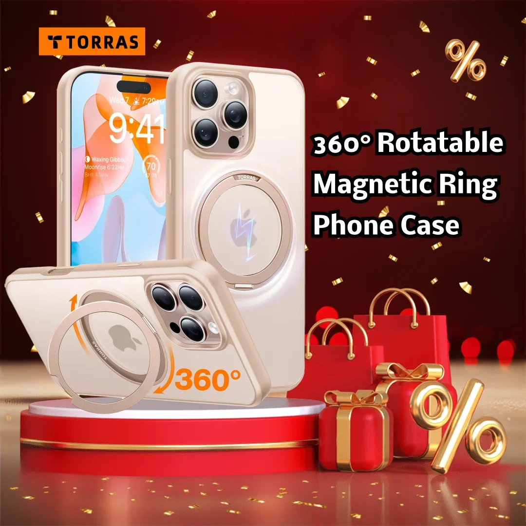 TORRAS Q1S Desert Titanium Color for iPhone 16 Pro Max 16 Pro Case, 360° Rotating Magnetic Ring, Frosted Back Phone Case