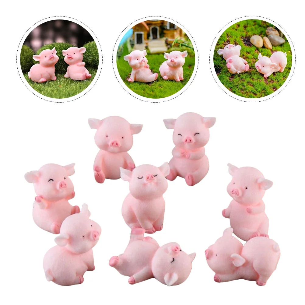 

8 Pcs Tiny Pigs Succulent Bonsai Ornament Little Figurines Small Models Modeling Crafts Toy