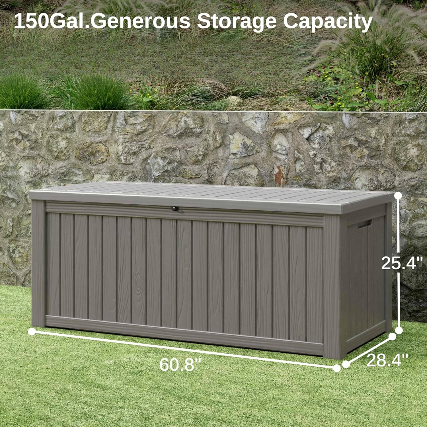 Outdoor Storage Box, 150 Gallon Deck Box, Large Resin Storage Bin for Patio Cushions, Gardening Tools