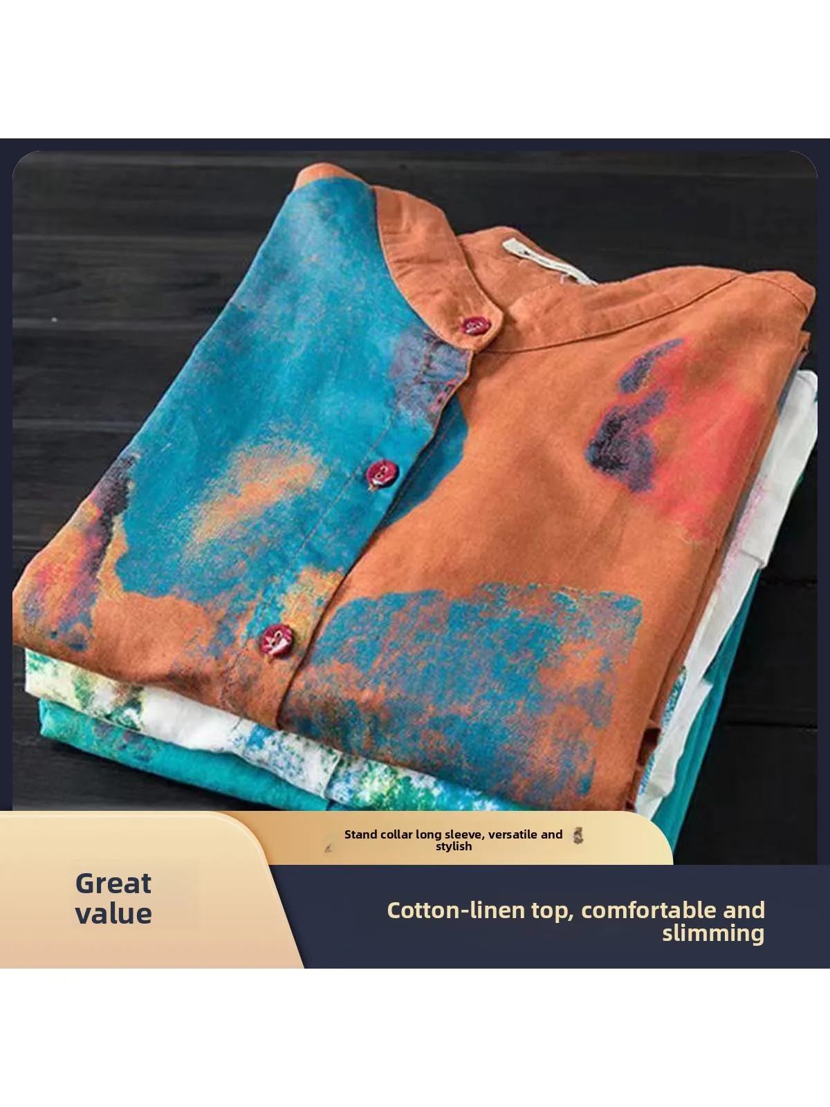 

Loose Fit Cotton Linen Long Sve irt Stand Collar mid Length Slimming Brand Women's Faion Commute Sle Ethnic Print