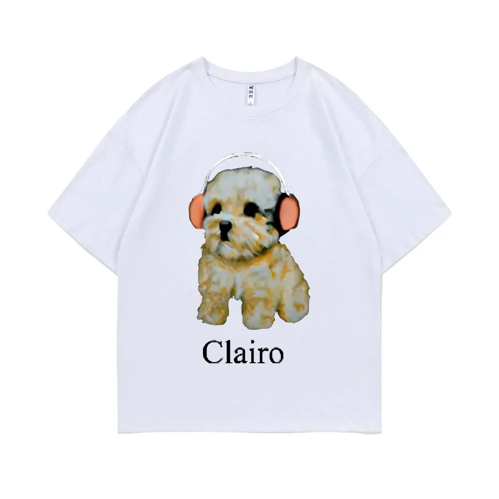 Clairo Dog szczeniak słuchawki wydruk graficzny Tshirt letnia moda męska Oversized Streetwear męskie kobiety słodkie Kawaii t-shirt topy