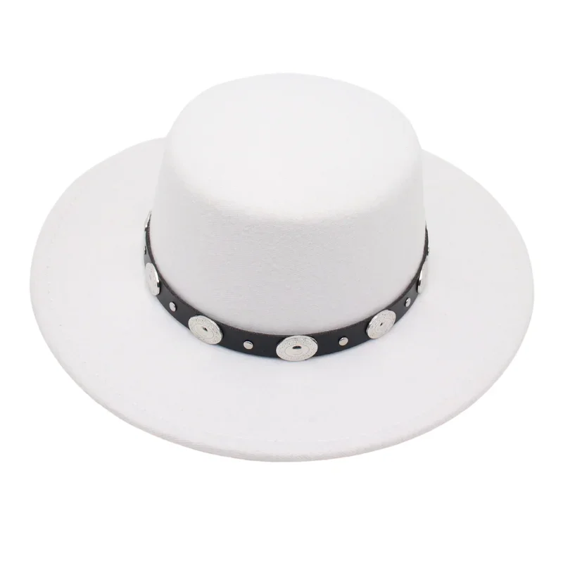 Nuevo Elegante Fedora Clásico Mujer Invierno Otoño Dama Imitación Lana Vintage Clásico Bombín Caballero Sombrero de fieltro de copa plana para