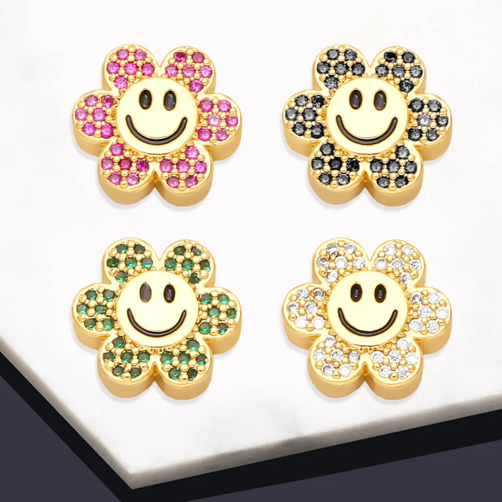 OCESRIO Multiple Color Sunflower Charms for Bracelet Necklace Handmade DIY CZ Copper Gold Plated Jewelry Making Supplies chma188