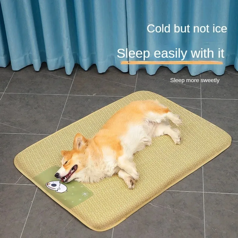 

Dog Mat Cooling Summer Pad Moisture Resistant Mat Cooler Rattan Blanket Woven Washable Breathable Bed