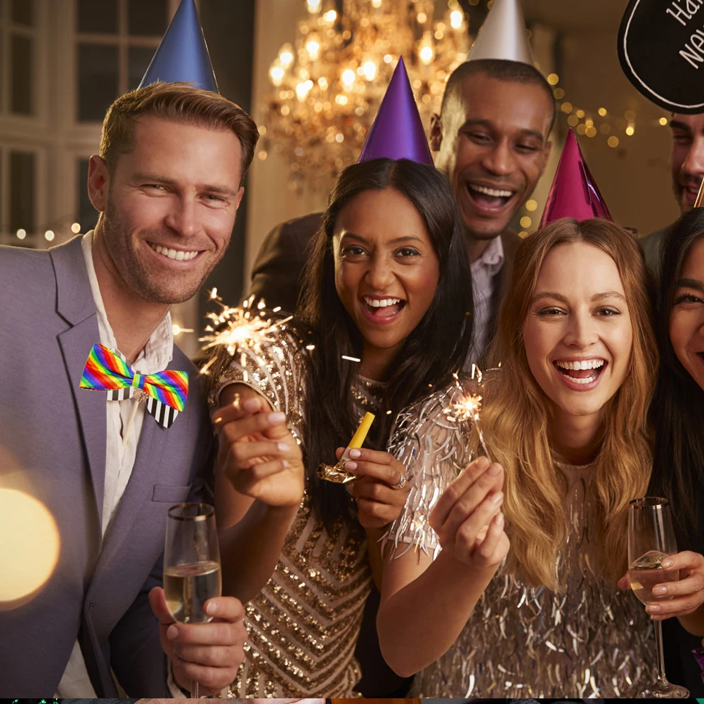 

4pcs Rainbow Bow Tie Adjustable Durable Colorful Party Decorations Stylish Adults Accessories Masquerade Theme