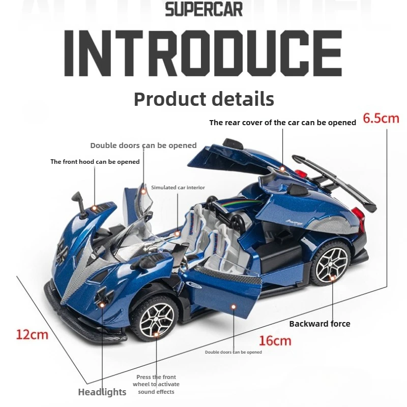 1:32 Zonda R Sports Car Toys Alloy Diecast Miniature Supercars Sound Light Doors Opened Pull Back Series for Collection Gifts