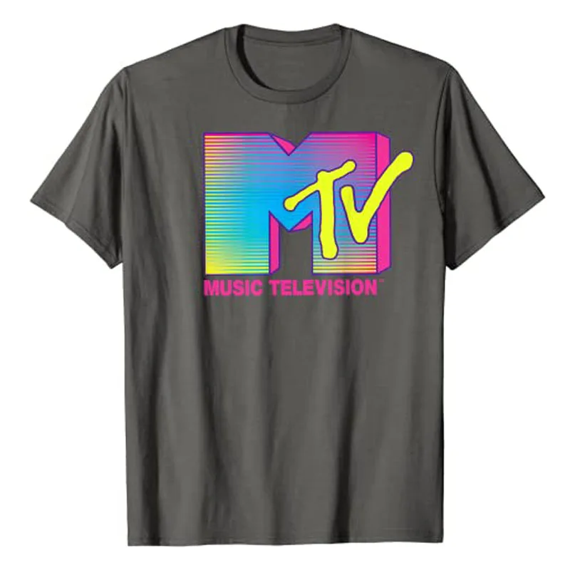 MTV Logo Fluorescent Colors Graphic T-Shirt Customized Products Men Clothing Letters Printed Short Sleeve Tee Tops