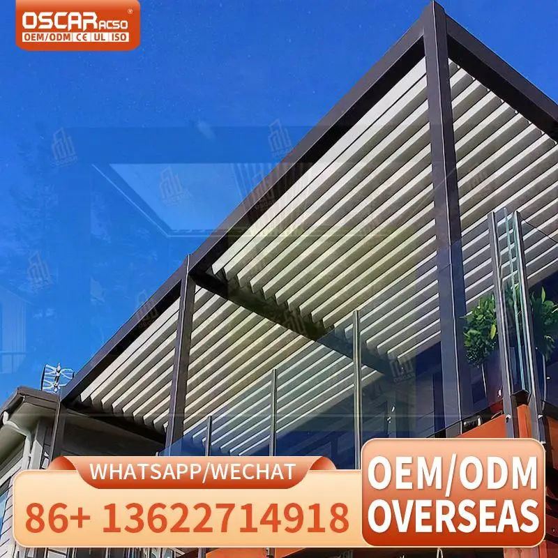 Smart Motorized Aluminum Bioclimatic Pergola Waterproof Canopy for Villa Garden Balcony Powder Coated Frame  pergolas