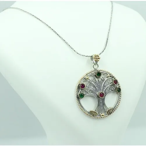 Aykat Life Tree Filigree Silver Pendant Cubic Zirconia Lady 'S Necklace Model Women Uc-199