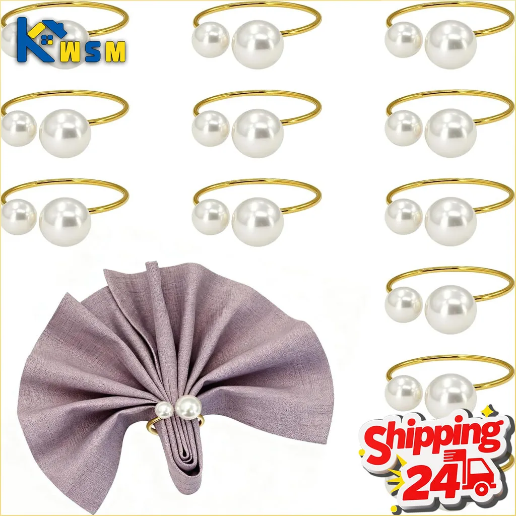 1-96PCS Elegant Napkin Rings Sparkling Pearl Metal Table Decor for Wedding Dinner Banquet Party Home Gift for Friends Lovers