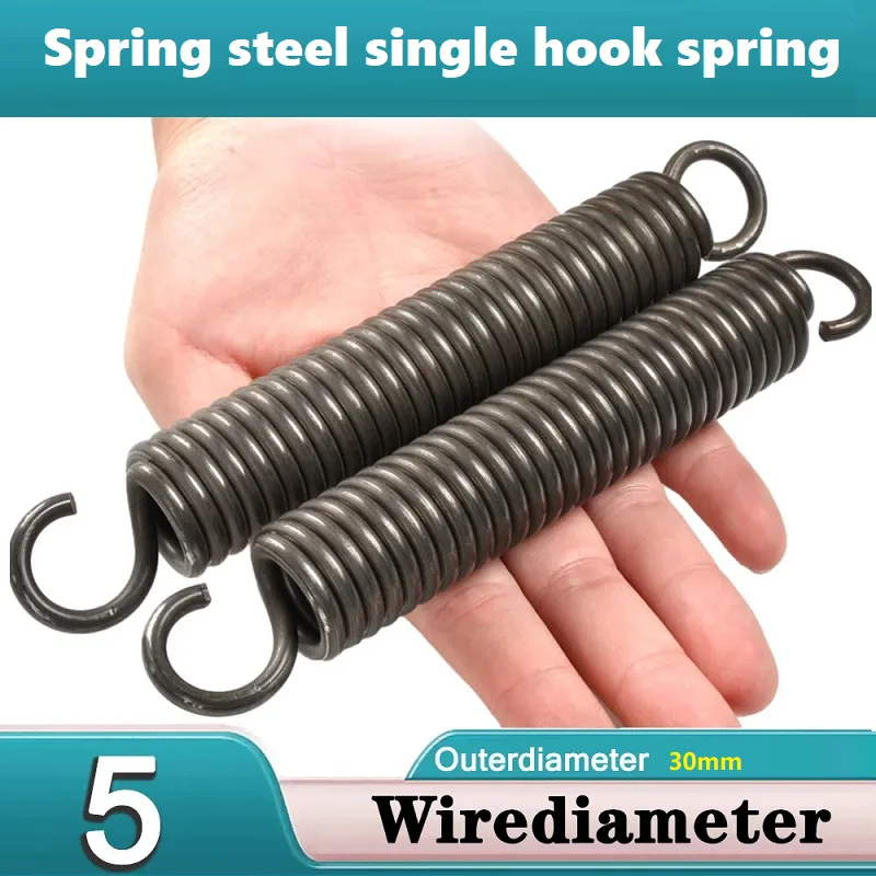 Spring steel single hook spring, Tension spring,Wire Dia 5mm,Outer Dia 30mm,Length100/120/150/180/200/220/250/280/300mm.