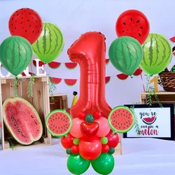 31pcs Watermelon Balloons Tower 32inch Red Number Balloon for Kids Summer Watermelon Happy Birthday Party Decoration Supplies