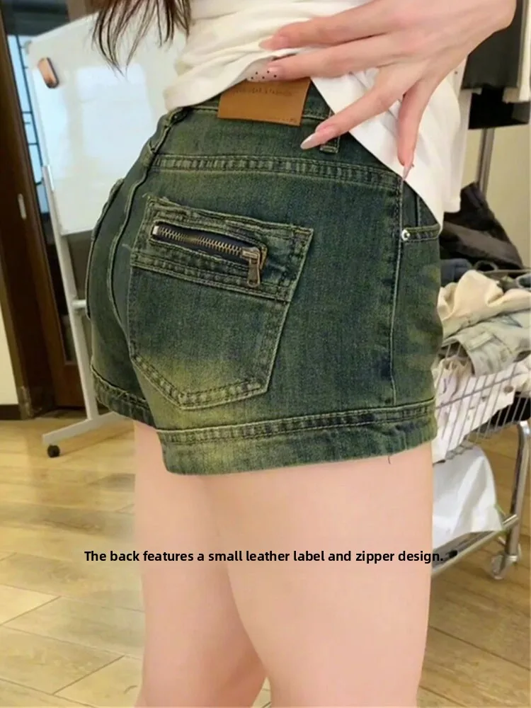 

American Hot Girl A-Line Denim Super orts Women Summer Pear Body ape Design Sense Zipper Wrap around Hot Pants