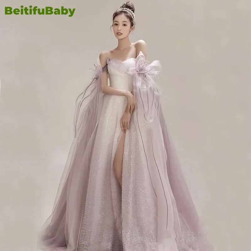 BeitifuBaby Princess Style Women\'s Evening Party Dresses Strapless Off The Shoulder Banquet Gown Bra Dress for Women Vestidos