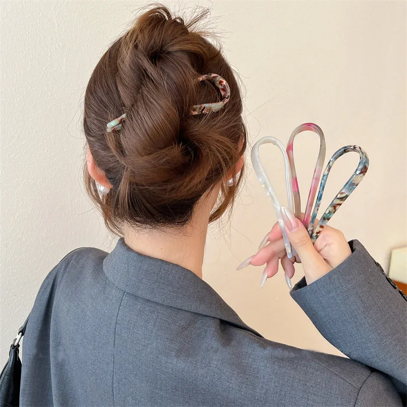 U 字型アクリルヘアクリップ女性のための韓国スタイルポニーテールヘアピンファッションガールヘアカーラーヘアピン